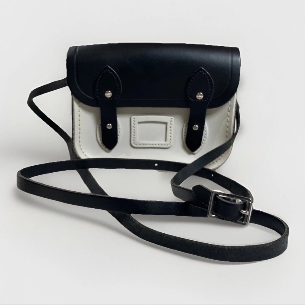 Cambridge Satchel Company Mini Leather Satchel Bag Crossbody Purse Black/ Ivory